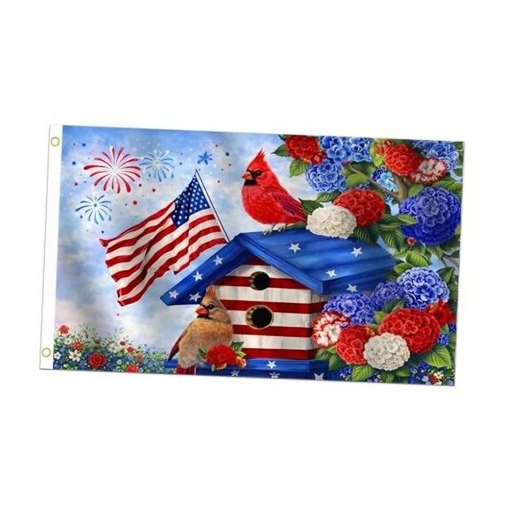 American Flag Red Cardinal Bird 3X5 Anniversary USA